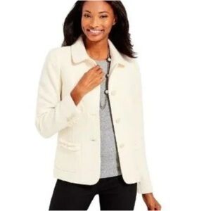 Talbots Women's Wool Cream Ruffle Trim Blazer Jacket